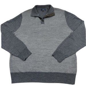Brooks Brothers Mens L Sweater Merino Wool Blend‎ Gray Herringbone Performance